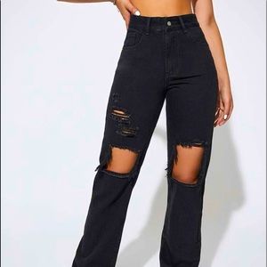 Black ripped straight jeans